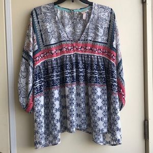 Knox Rose Boho 3/4 Bubble Sleeve Blouse